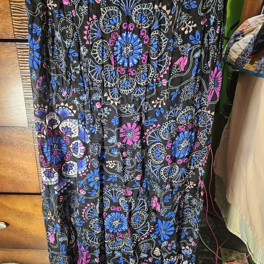 Vera Bradley Black Scarf with Blue and Pink Floral Design